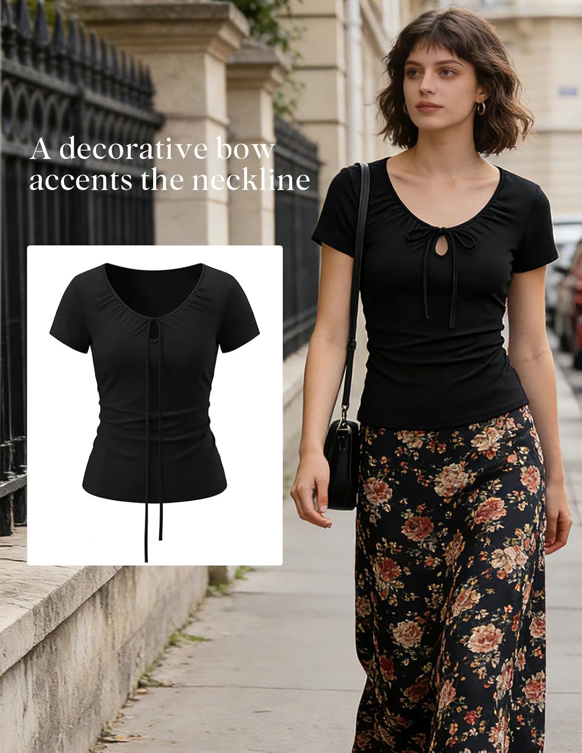 Belle Poque Women's Short Sleeve Ruched Crop Tops Keyhold Neck with a Bow Basic Going Out Knit Top 2026 - Image 5