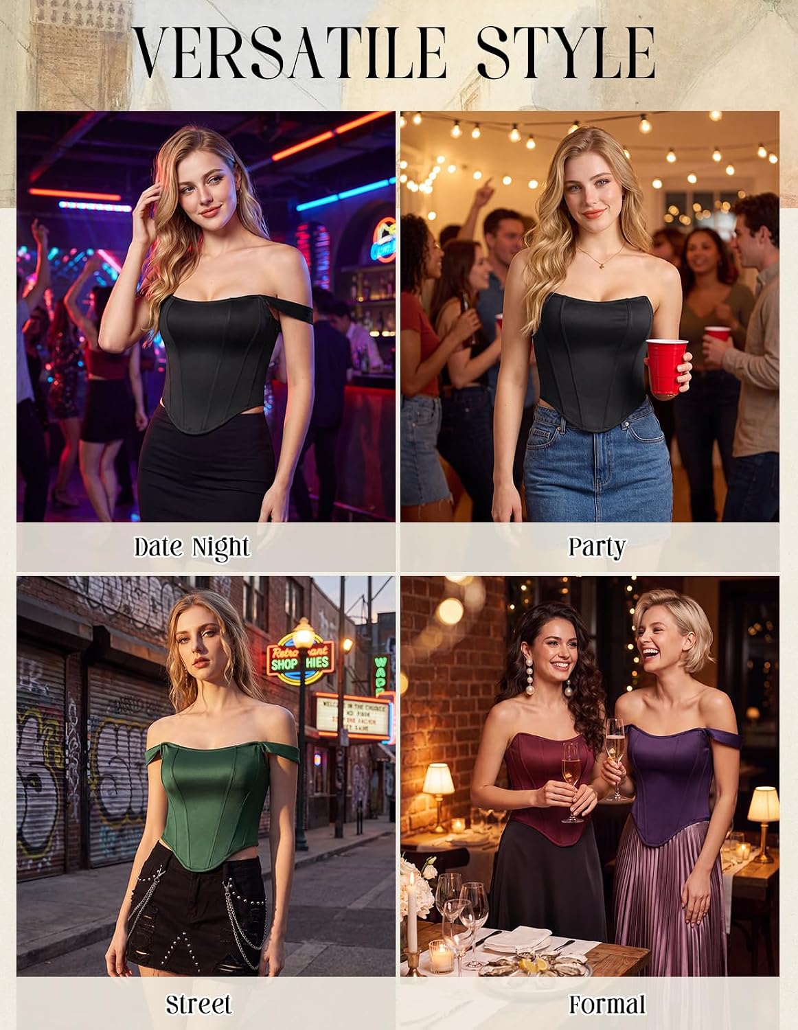 Scarlet Darkness Corset Tops for Women, Detachable Straps Satin Bustier