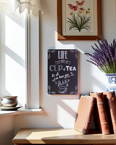 Miniatura 8 de ARTCLUB Placa de metal con texto en inglés "Enjoy Your Life" ("Life is Like a CUP of Tea") con texto en inglés "Enjoy Your Life", placa antigua con