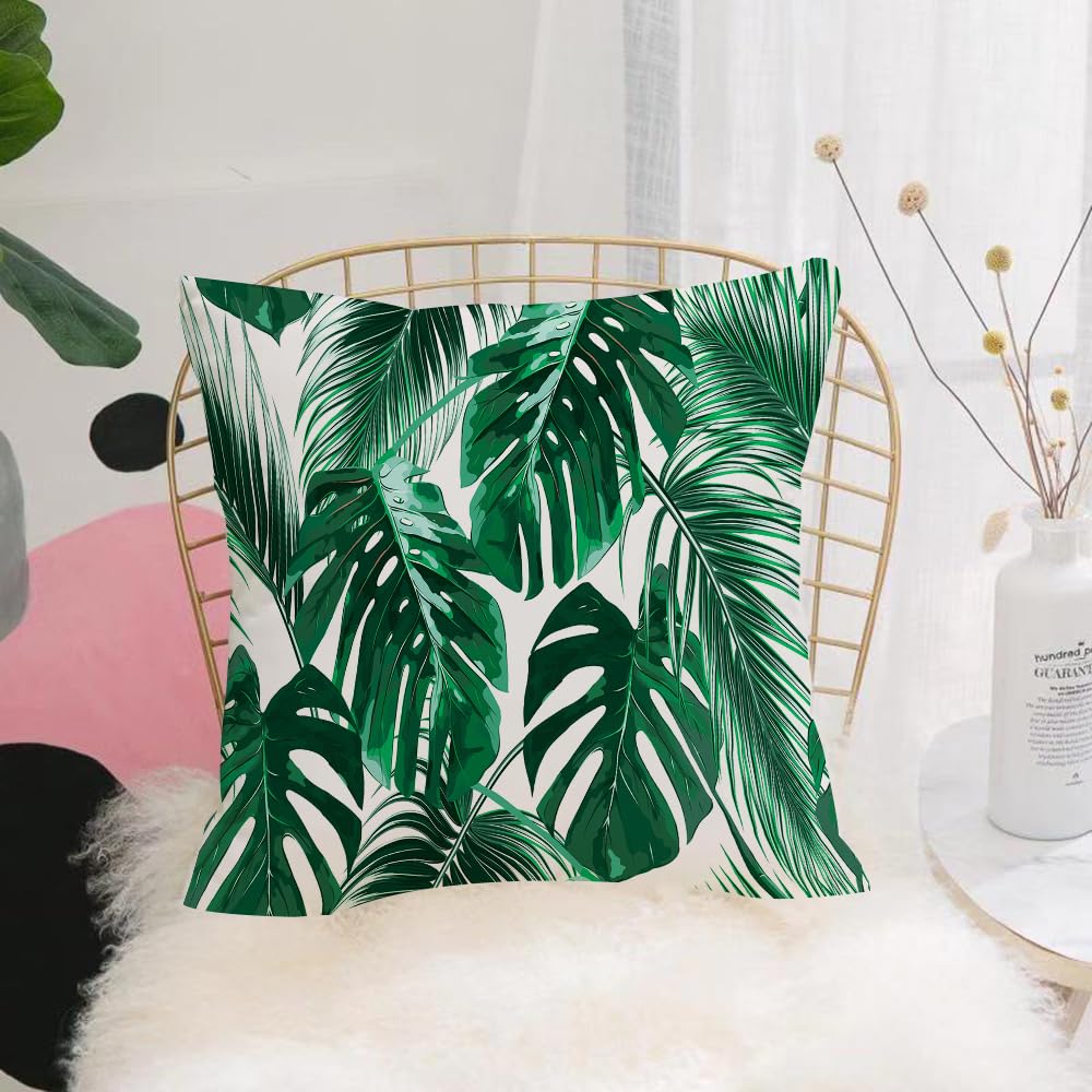 HYOSXW Cushion Cover,Throw Pillow Case Home Decorative for Living Room Bedroom Sofa Chair 16X16 Inch,Monstera and palm leaves，Lush green plants in tropical design，Monstera and Palm,Pillowcase 40X40cm