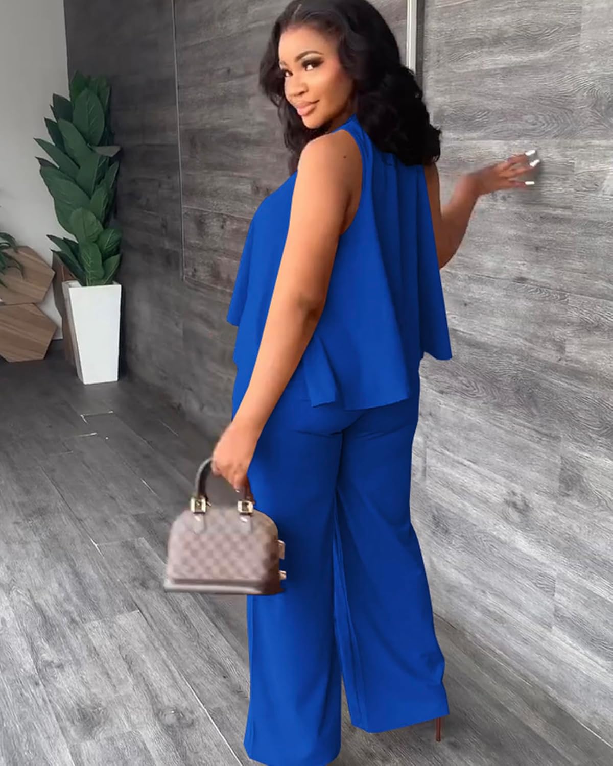 BXBY Two Piece Sets for Women Summer Pleated Ruffle Hem Sleeveless Top Wide Leg Pant Outfits Casual Vacation 2025 Tracksuit - Image 3