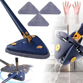 Upattend 360 Rotatable Adjustable Cleaning Mop, Upattend Triangle Mop, Wet and Dry with Extendable Long Handle, Automatic Wringing Spin Floor for Cleaning Walls and Ceilings (3pcs*Rag,Blue)