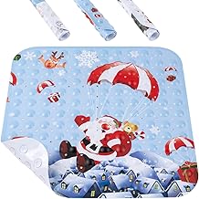 HITSLAM Christmas Non-Slip Shower Mat, Square Christmas Bath Mat 53 x 53 cm, Machine Washable Bath Mat with Suction Cups and Drain Holes Blue