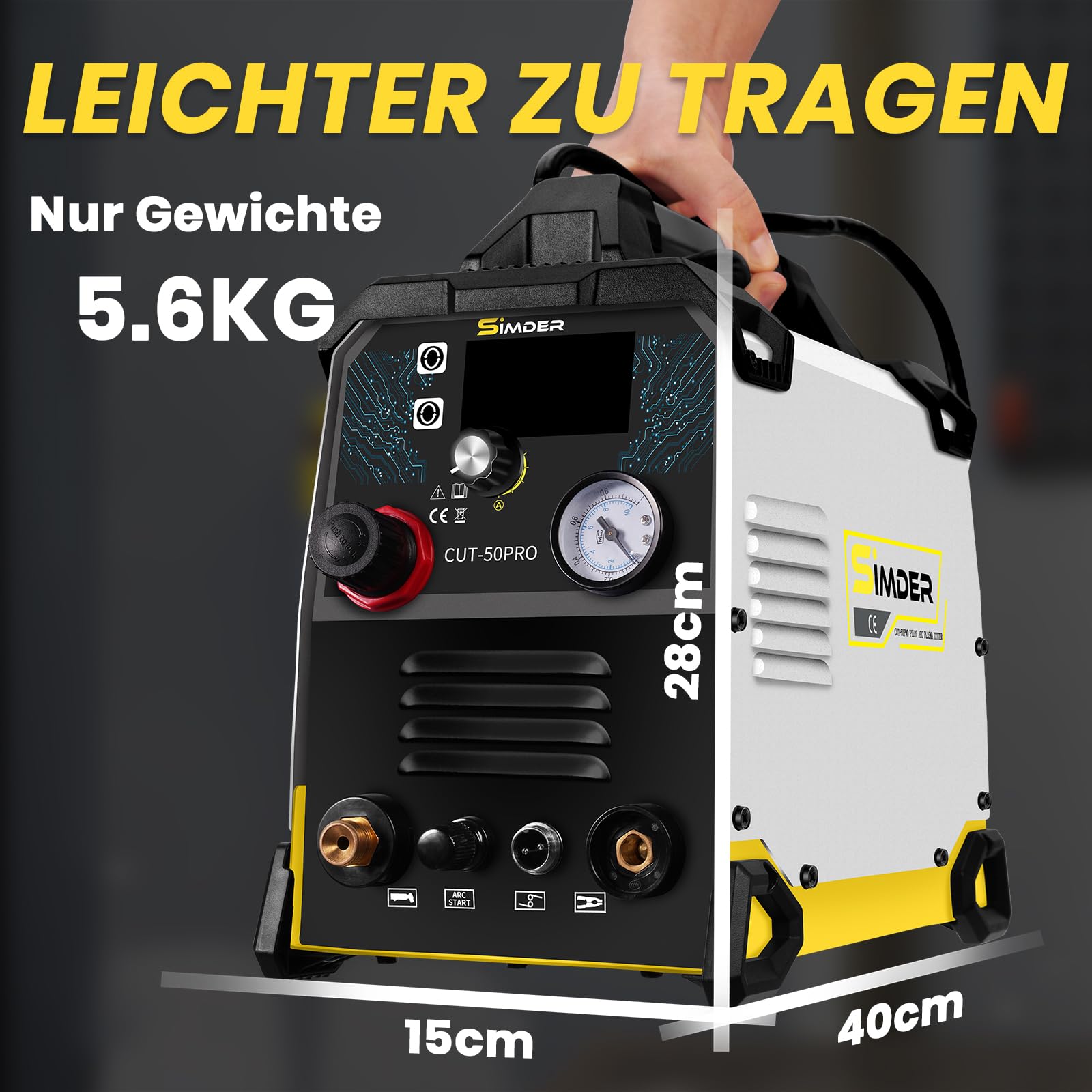 SSIMDER Plasmaschneider 50a Mit Non-Touch Pilot Arc – Leicht Und Tragbar, Sauberer Schnitt Bis 12mm, Max. 16mm, Hf-PilotzüNdung, Digitalem Display, 2t/4t, FüR Werkstatt, Heimgebrauch Und Hobbyanwender