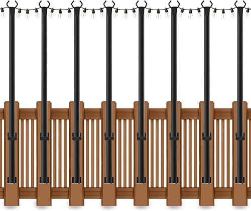 Miniatura 17 de Pack de 6 postes para luces de cadena, poste de luz de cadena para exteriores de 10 pies con horquilla de metal con soporte ajustable para