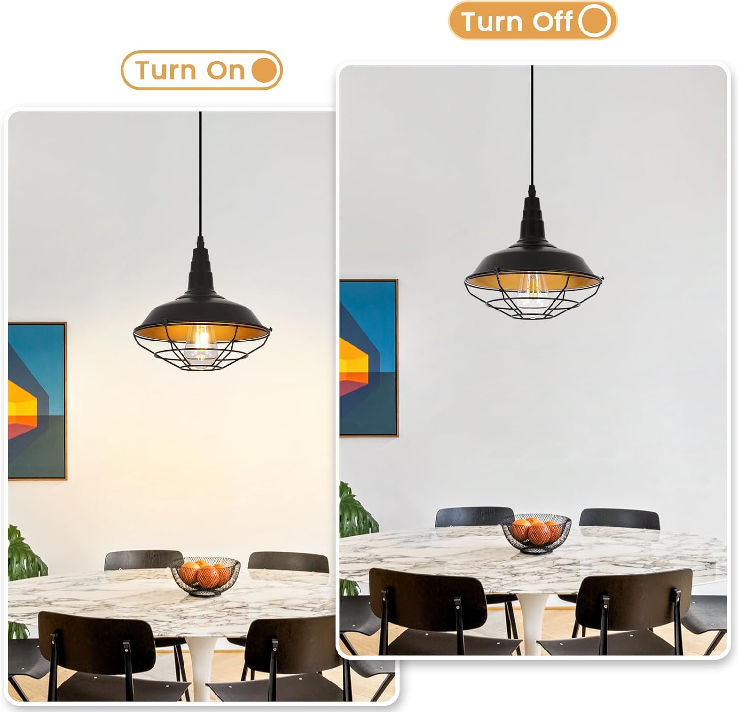 Farmhouse Pendant Light 2 Pack, 10.2" Black Pendant Lights Kitchen Island, Industrial Vintage Light Fixtures Metal Wire Cage Pendant Lighting, Island Lights for Kitchen Dining Room