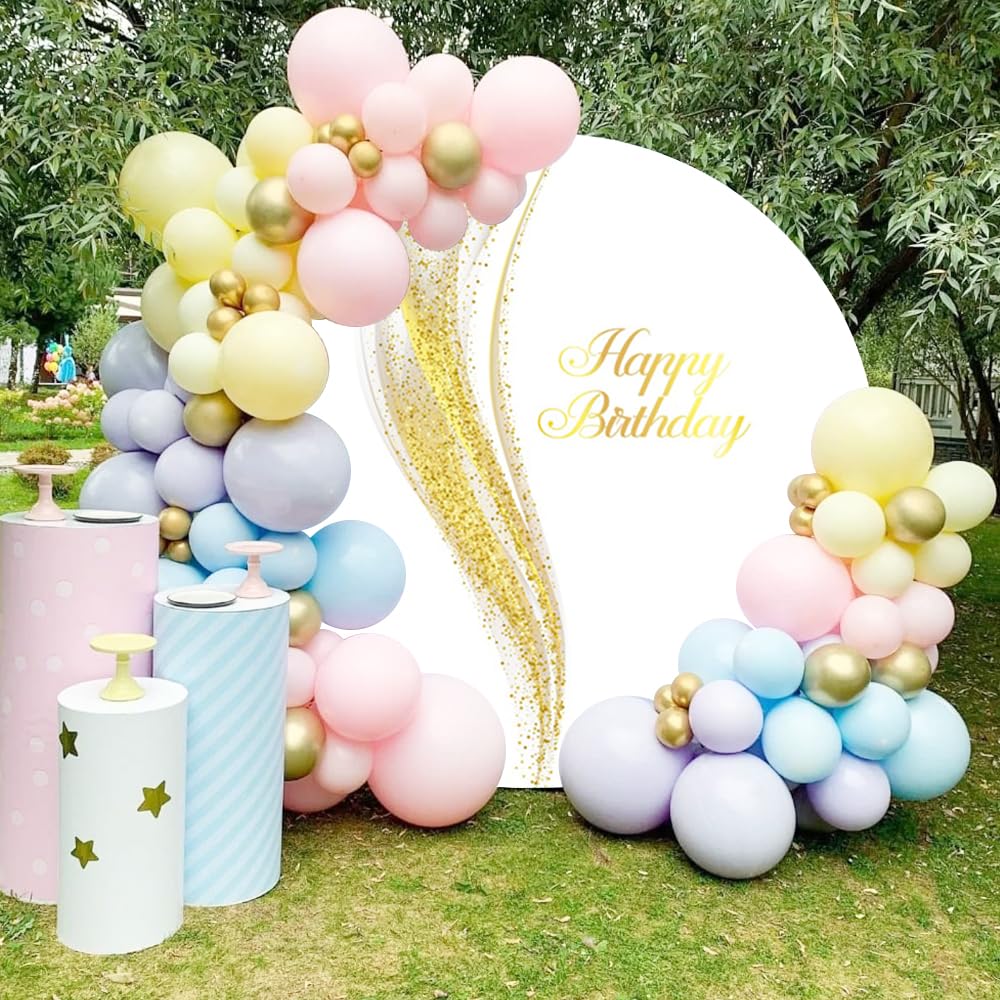 0,9 x 0,9 m bianco e oro sfondo rotondo di compleanno con paillettes glitter oro sfondo a pois per fotografia cerchio copertura sfondo adulto bambino festa di compleanno decorazione banner foto