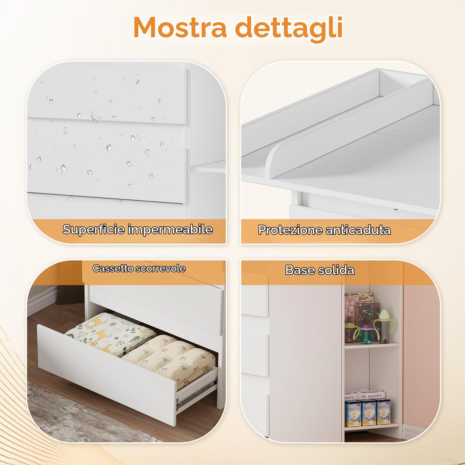 MSFE 2 in 1 Fasciatoio Neonato, Cassettone con Ripiano Fasciatoio Rimovibile, Fasciatoio Cassettiera con 3 Cassetti e 6 Scomparti Aperti, per Cameretta Camera da Letto 73x70x78 cm/113x32x70 cm,Bianco