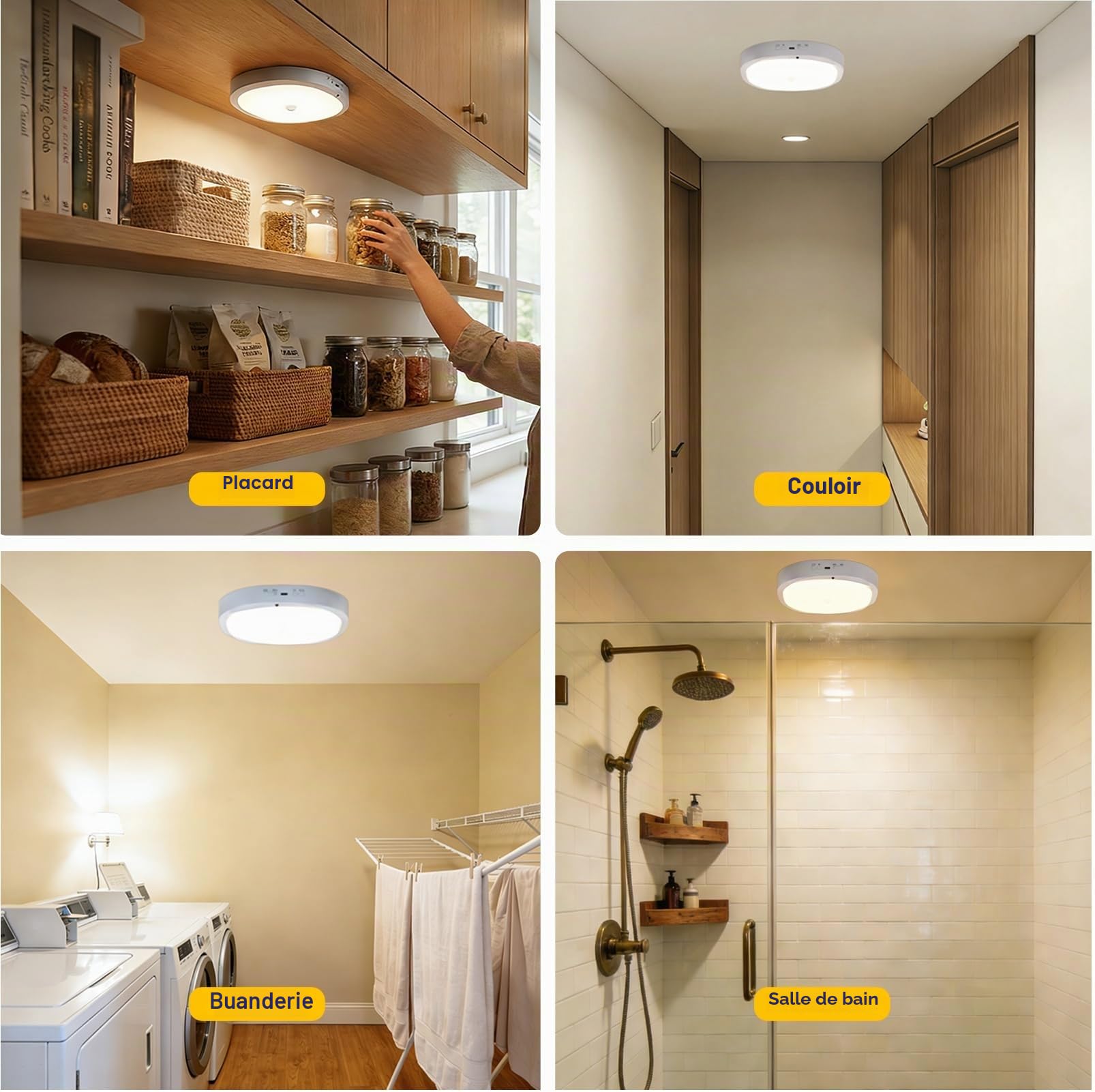 Plafonnier LED avec Batterie 10000mAh, Détecteur de Mouvement, 550LM, Lampe de Plafonnier Sans Fil Rechargeable,Luminaire a Pile, Lampe Plafond Batterie, pour Salle de Bain,Couloir,Escalier (2)