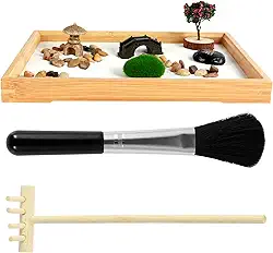Kit de jardim Zen, mini desktop Zen Decor Garden, presente engraçado de areia Zen, com ponte de árvore artificial, kit de brincar de bandeja de areia Zen para casa, mesa de escritório. Jardim de areia
