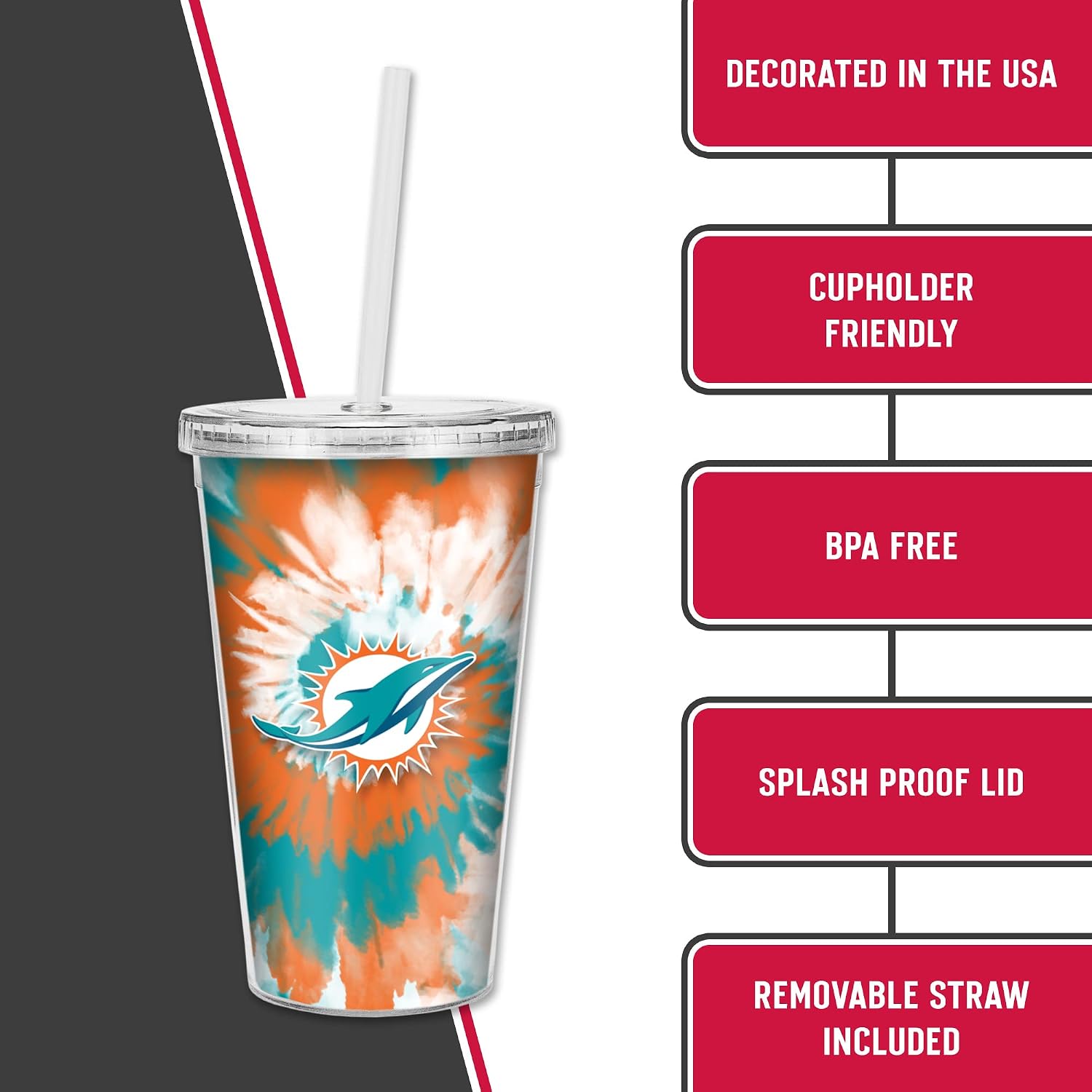 Rico Industries NFL Football Metallic Tie Dye NFL Football Team 16oz Metallic Clear Tumbler W/Straw