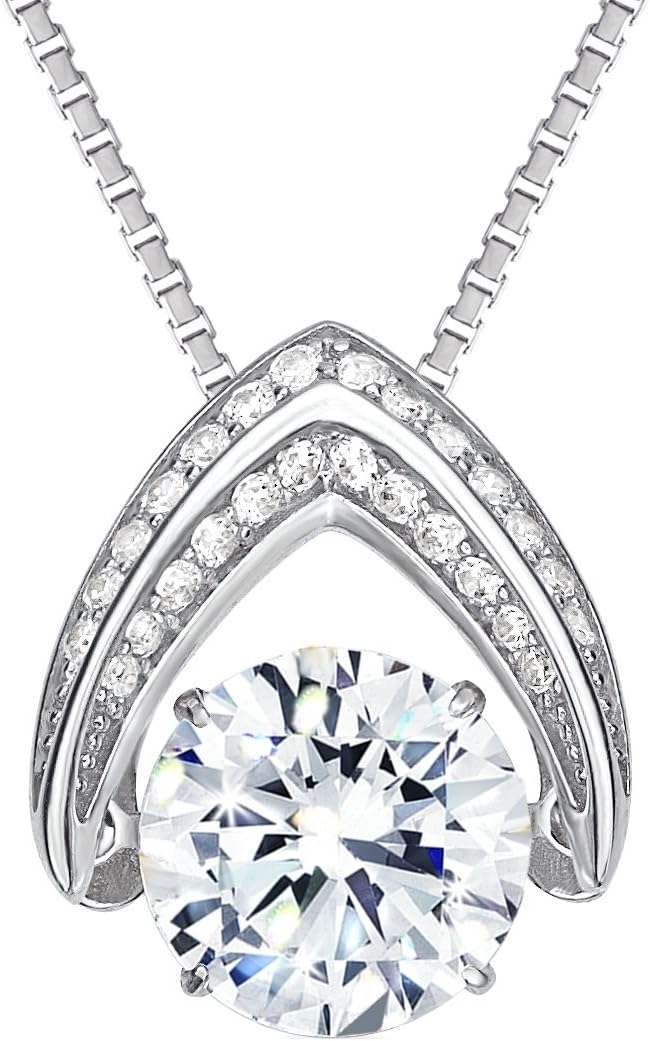 Central Diamond Center Ultimate Omega Dancing Gemstone Necklace in 925 Sterling Silver w/Pure Brilliance Zirconia