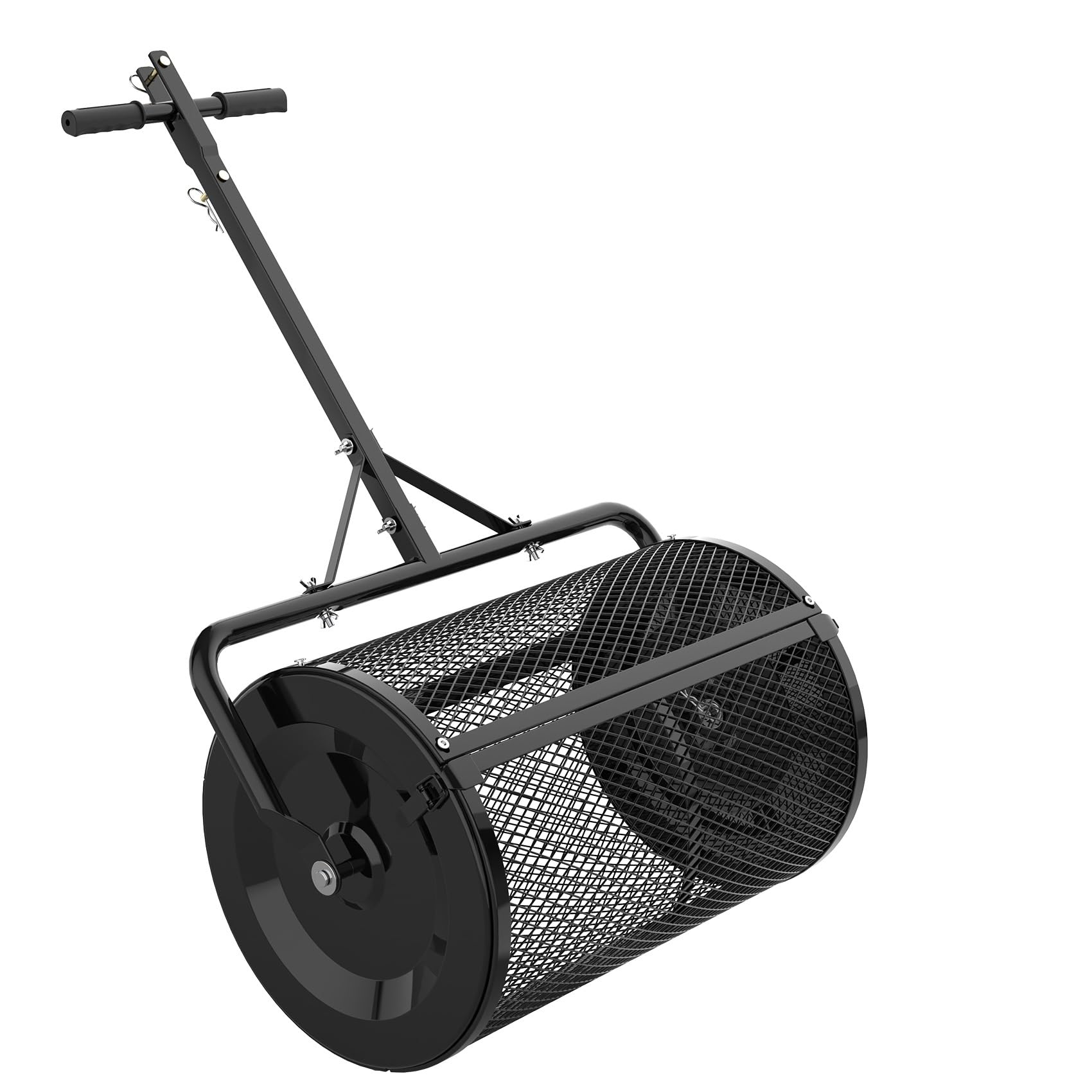 Seeutek Compost Spreader, 24" Peat Moss Spreader with 3 Heights, Top Soil Spreader W/Upgraded Side Latches Support Rod Powder Coated Metal Mesh Top Dressing Spreader for Lawn, 2 Way Uses-Push or Tow