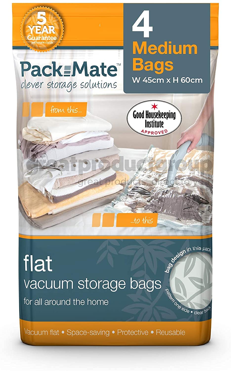 Packmate4 Medium 60 x 45cm Flat Vacuum Storage Bags Ð Ideal for Storing Baby Clothes, Pillows, Blankets, Towels and Much More