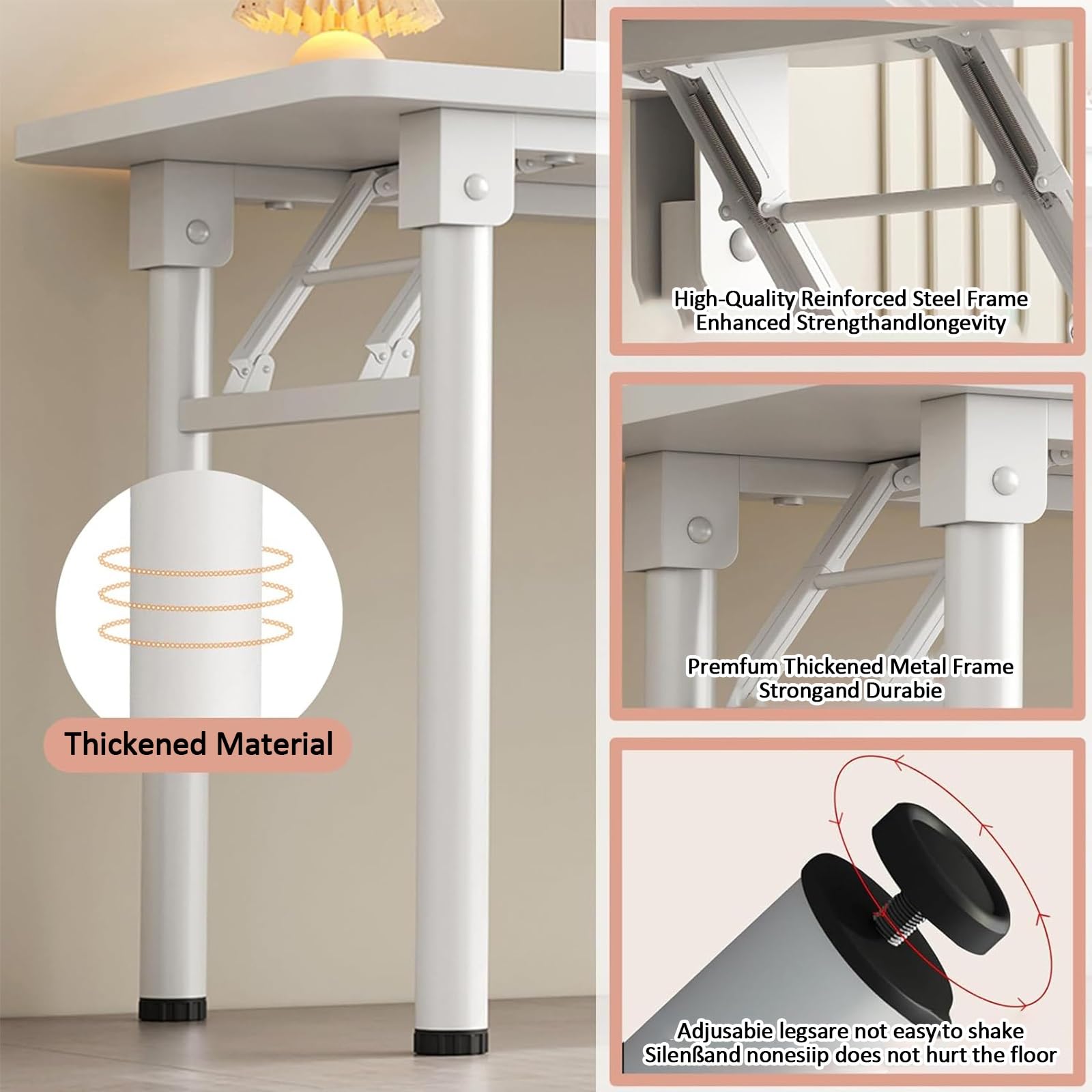 Tavoli Pieghevoli Per Sale Conferenze, Scrivania Mobile, Tavoli da Lavoro con Struttura in Metallo, Study Table con Doppio Ripiano per Piccoli Spazi, Senza Montaggio Richiesto(Beige,120x40x75cm/47x16x