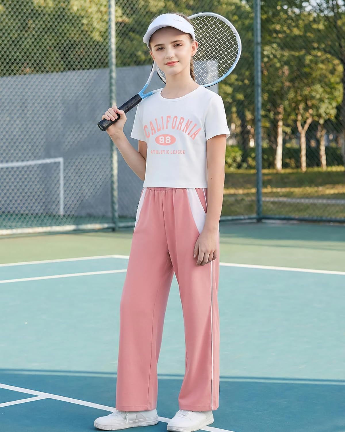 Girls 2 Piece Outfits Short Sleeve Shirts & Sweatpants Set with Pockets Summer Clothes Sweatsuit Size 7-14Y - Image 6