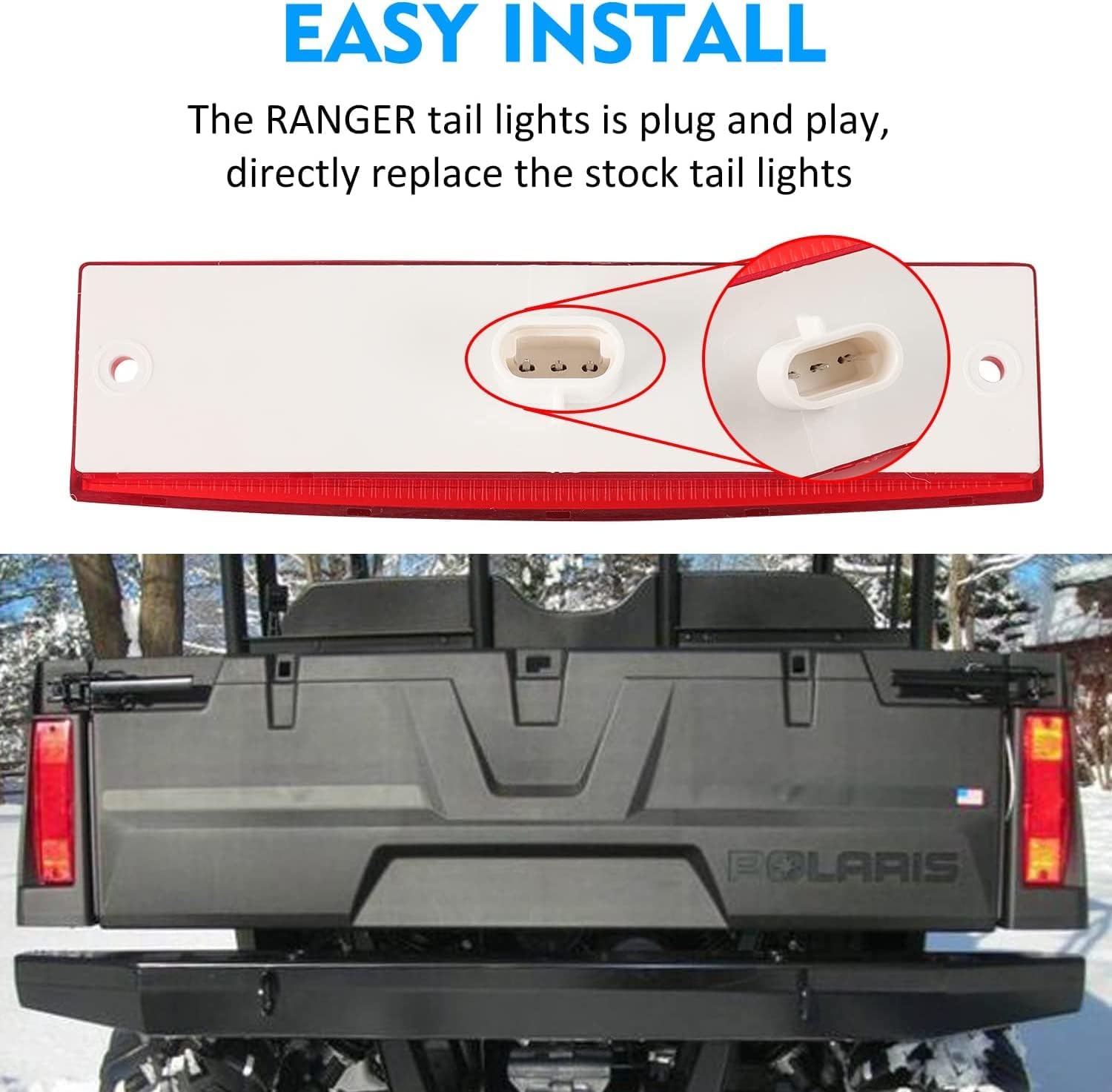 SUNPIE Tail Lights for 2011+ Polaris Ranger 400 500 570 800 EV EFI MIDSIZE, Red LED Rear Brake Stop Light, Replace #2411450, Left and Right Side