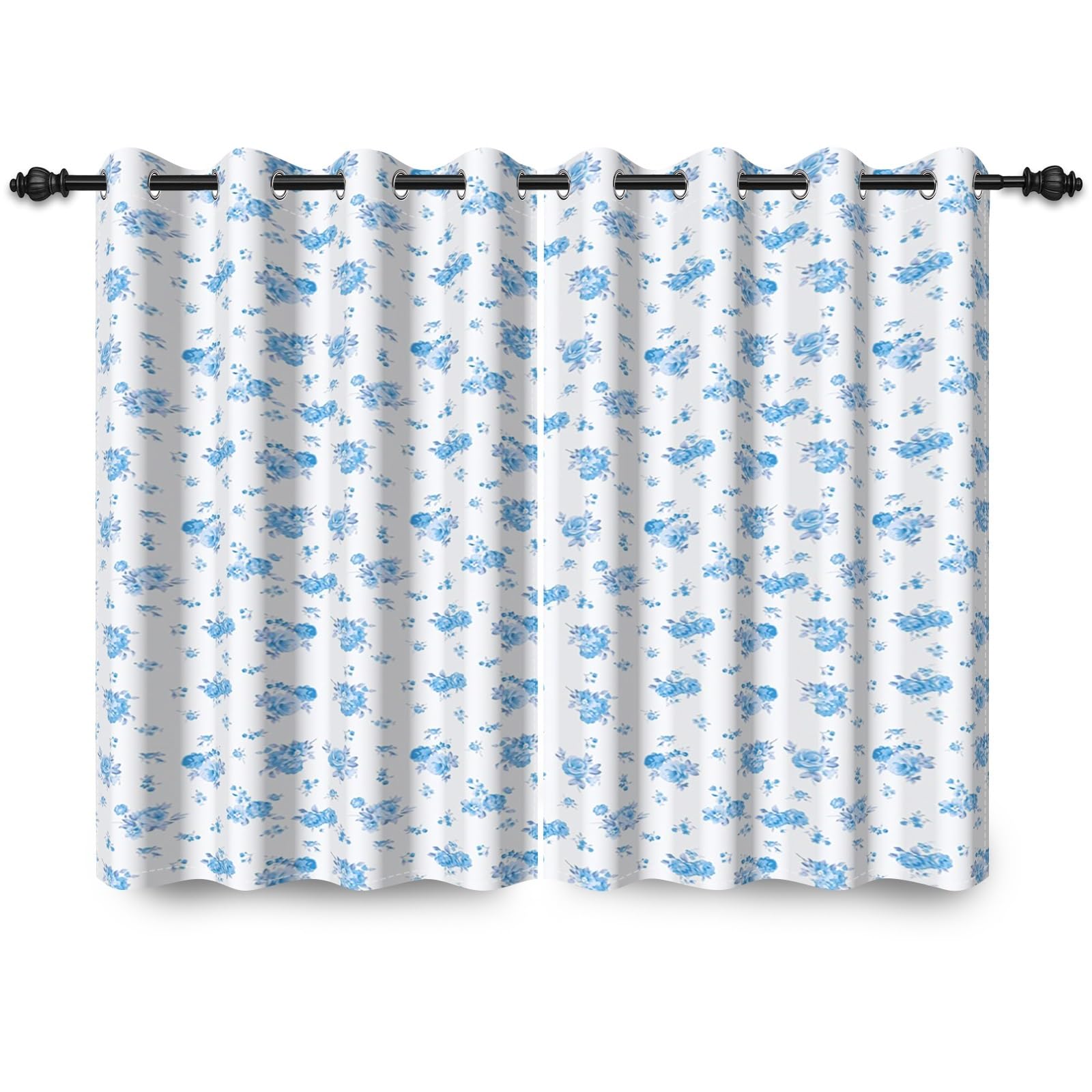 117x138cm Cortinas con Ojales de Flores Silvestres Rústico Azul Natural Floral pequeño Jardín Cortinas térmicas aislantes Opacas para Ventanas Dormitorio Sala Comedor Cocina,2 Panels