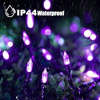 Vista 7 de Luces moradas de Halloween para exteriores, 33 pies, 100 luces LED impermeables de Navidad con 8 modos de iluminación, decoraciones de Halloween