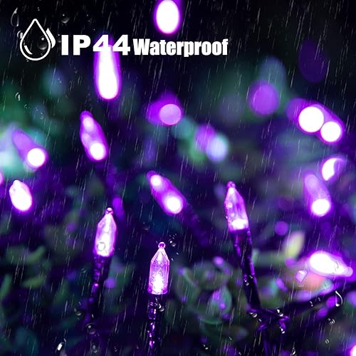 Miniatura 7 de Luces moradas de Halloween para exteriores, 33 pies, 100 luces LED impermeables de Navidad con 8 modos de iluminación, decoraciones de Halloween