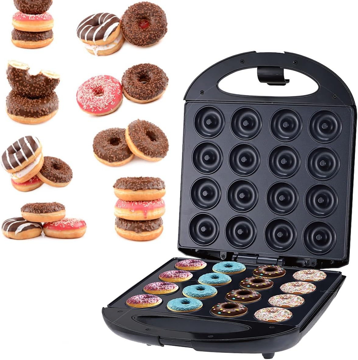 Mini Donut Maker Waffle Maker for Instant Breakfast, Snacks Maker, Double-Sided Heating Makes 16 Donut，Perfect for Breakfast, Snacks, Desserts & More- 1400W