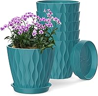 Vista 13 de Macetas SQKH de 4 pulgadas, juego de 6 macetas de interior, macetas con agujeros de drenaje y bandejas para orquídeas, violetas, suculentas, hierbas