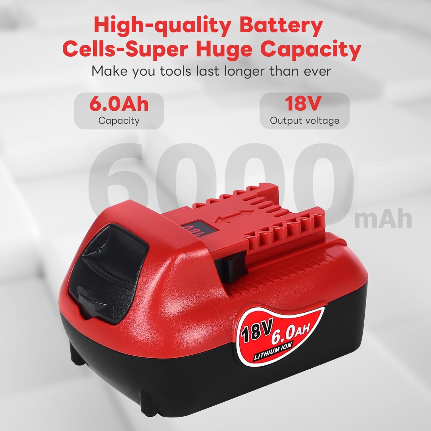 6Pack 18V 6.0Ah Lithium-ion Batteries Replacement for Milwaukee M18 Battery Compaitble with M18 Battery Charger and 18 Volt Cordless Power Tools