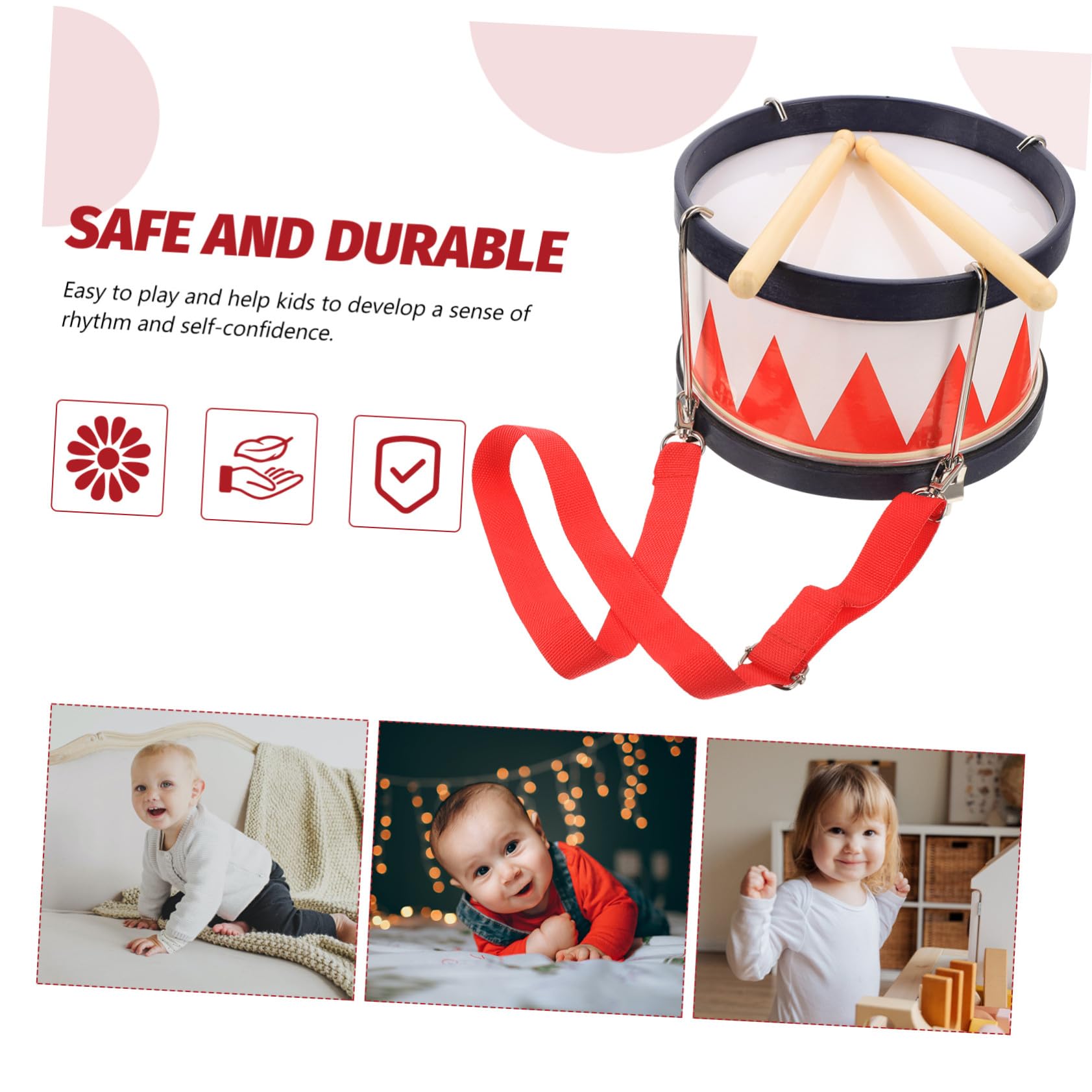 Instrumento de Percusión Infantil y Fortalecer la Relación Familiar para Entrenar el Oído Color Caja de Tambo Pequeño Rojo de Madera y Metal