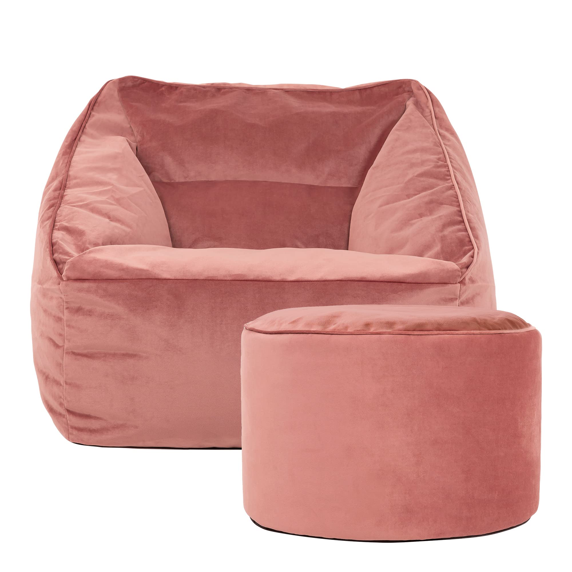 icon Natalia Velvet Armchair Bean Bag with Pouffe - Pink