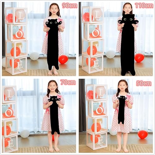 Miniatura 3 de SNOWOLF Peluche de gato negro de 59 pulgadas, almohada suave y larga para el cuerpo, almohada corporal de peluche con diseño de gato negro y sésamo