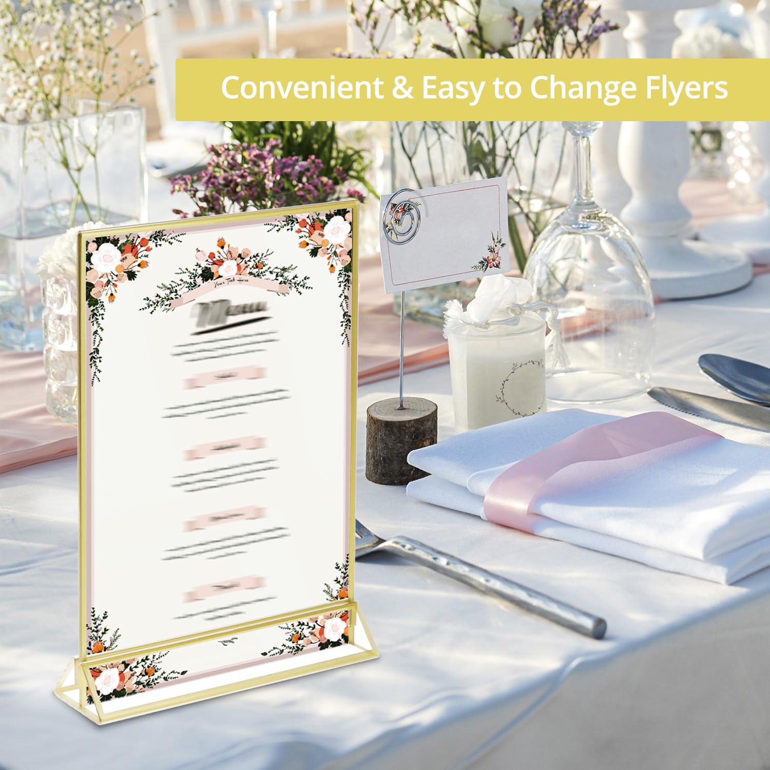 QWORK® 6 Pièces Cadres Photo Doré, Cadre Photo A5 en Acrylique, Porte-numéro de Table Double Face, pour Mariage, Restaurant