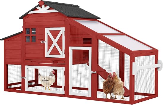Aivituvin Chicken Coop Mobile Chicken House on Wheels Expandable Wooden Poultry Cage with Large Nesting Box Leakproof Pull-Out Tray Rabbit Hutch Bunny Cage,UV-Resistant Roof