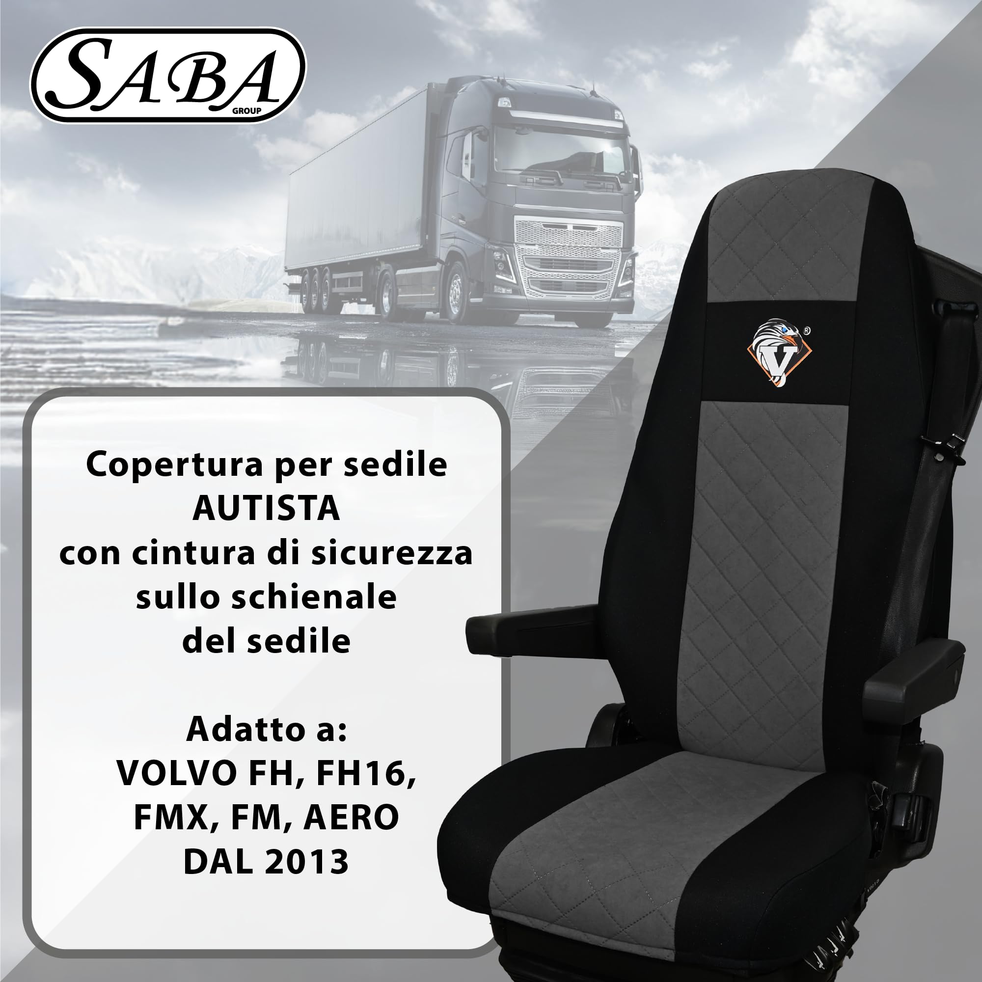 SABA Coprisedile Auto per Volvo FH4 ​​​​, 1 cinghia, Grigio | Accessorio camion per protezione sedile - coprisedile resistente per sedili anteriori - protezione dallo sporco
