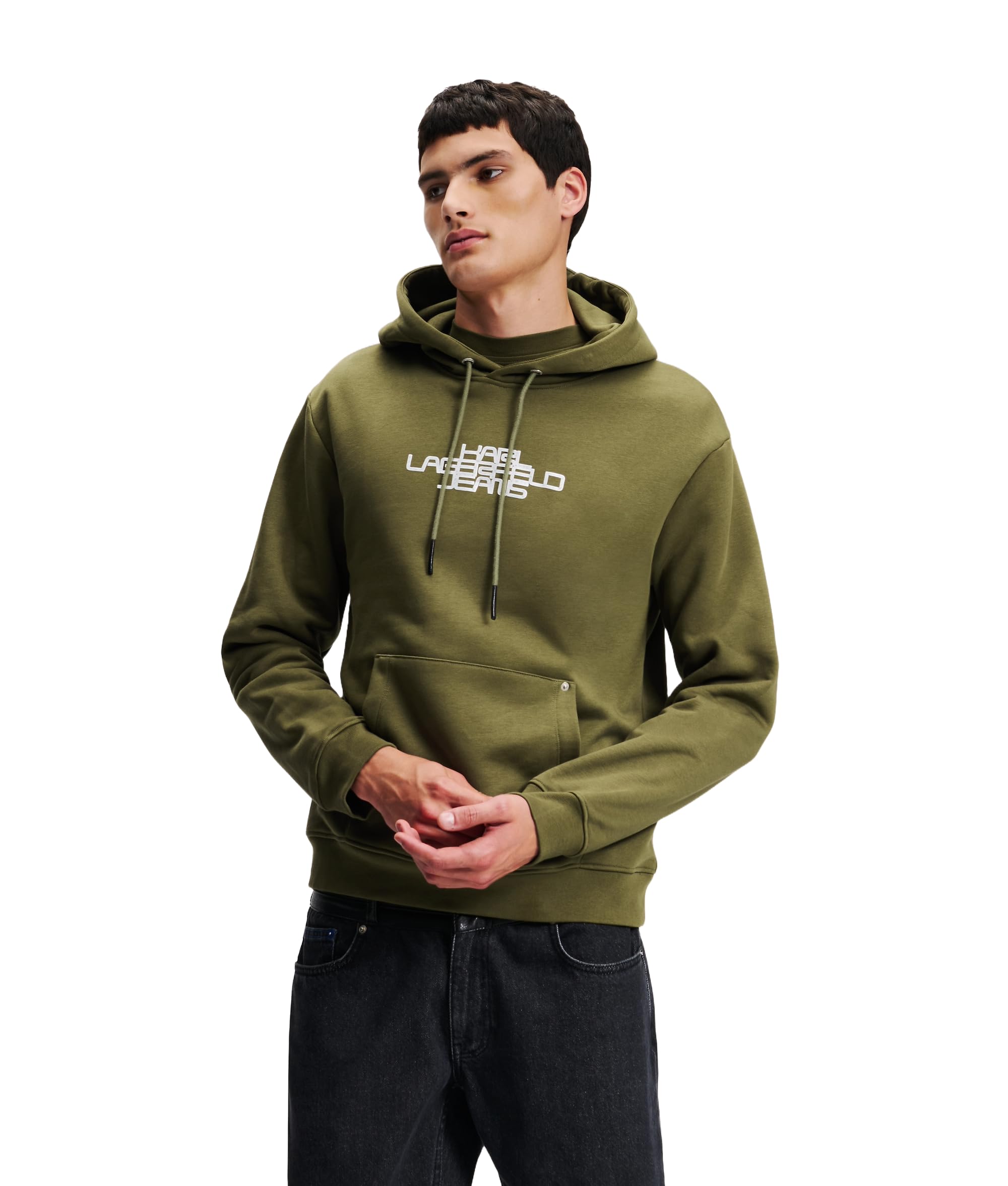 KARL LAGERFELD JEANS Men Regular Foil Logo Hoodie Ivy Green XXL