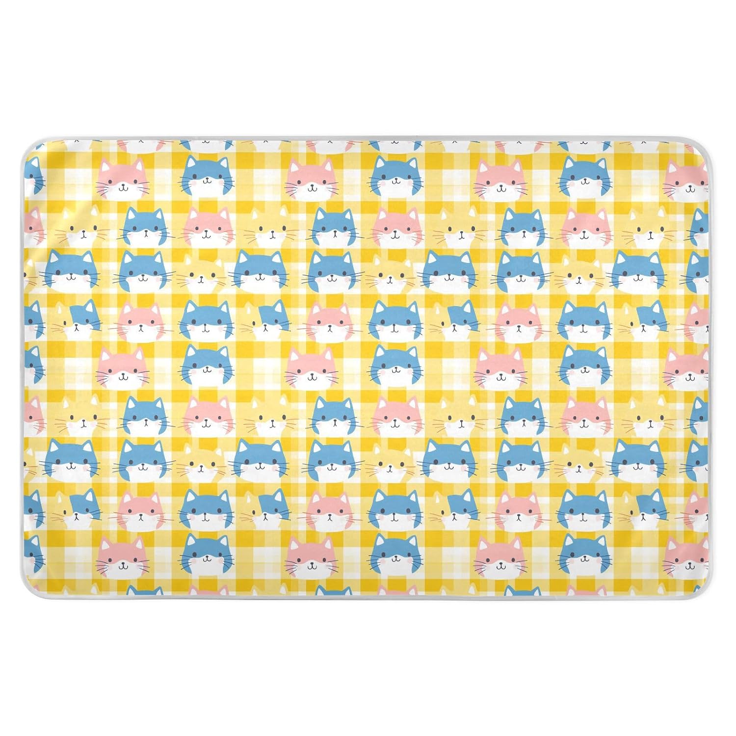 Yellow Colorful Cats Extra Large Resuable Diaper Mats Soft Absorbent Baby Diaper Changing Pad Portable Incontinence Pads for Baby Boys Girls, 52" L x 34" W