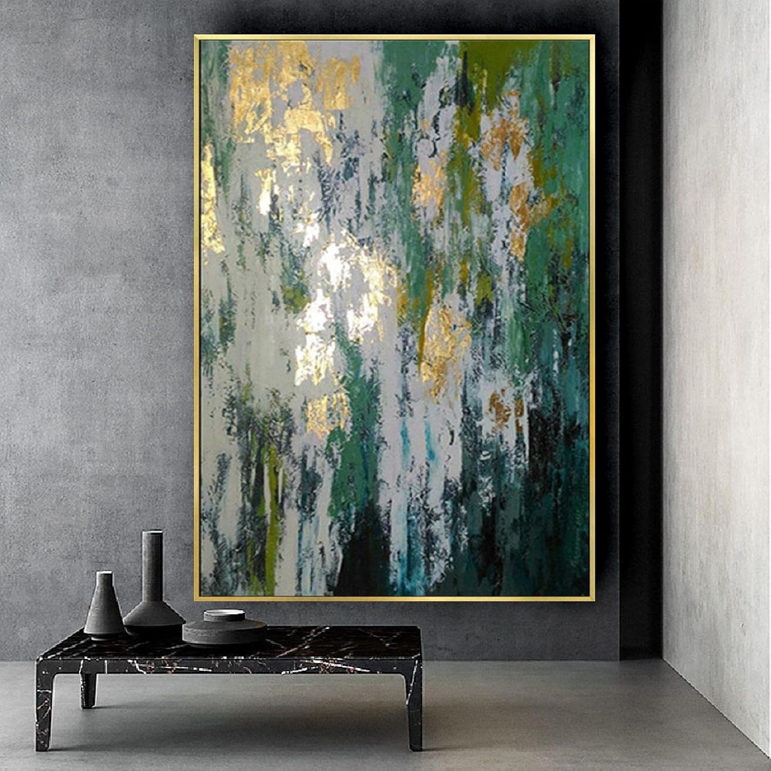 Yayun Art Modern Gold Frame Prints Decor Living Room Canvas Oil Painting Abstract Gold And Green