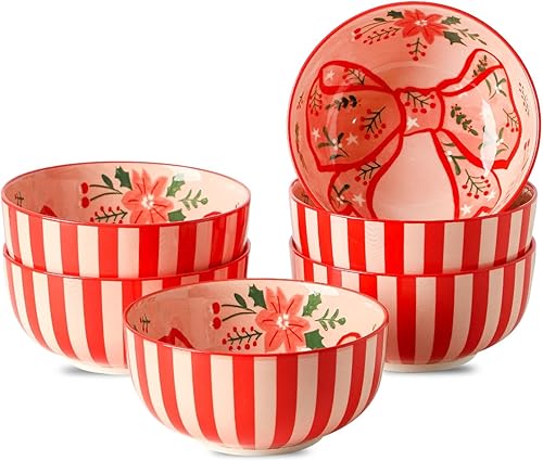 Juego de 6 tazones de sopa de cerámica Tikooere, tazón de cereales de gres de 30 onzas, tazones anidados de porcelana para avena, palomitas, sopa,