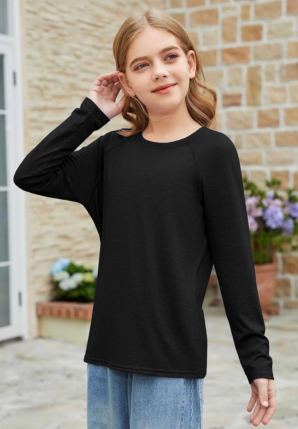 ZDC Girls Long Sleeve Shirts Kids Crewneck Layering Tunic Tops Plain Basic Tees Fashion T-Shirts 5-14Y - Image 3