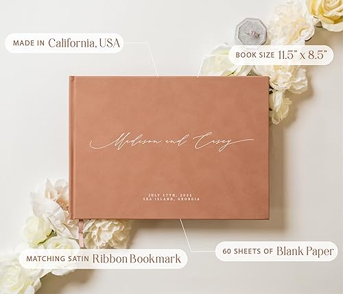 Vista 51 de MUUJEE Libro de visitas personalizado en Sage – Libro de invitados moderno personalizado de alta calidad para recepción de boda, fiesta de Salvia