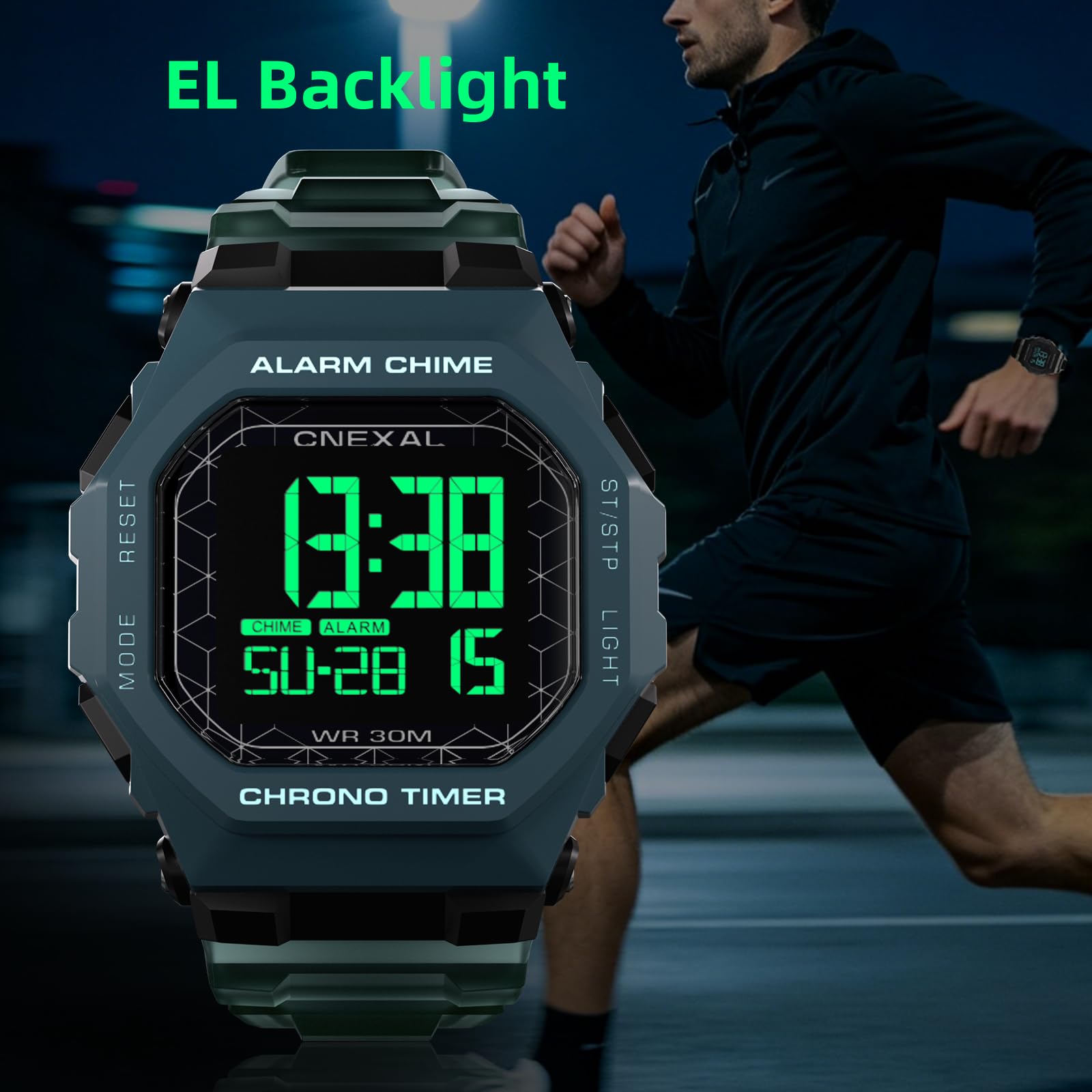 Orologio sportivo digitale da uomo, impermeabile, facile da leggere, con ampio display, cronometro, sveglia e batteria di 18 mesi