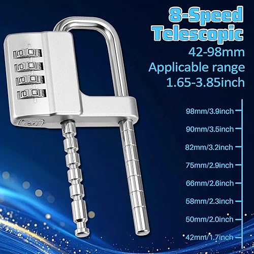 Miniatura 5 de Candado de armario de combinación de 4 dígitos con código en forma de U, candado ajustable de acero inoxidable con código, bloqueo de grillete largo
