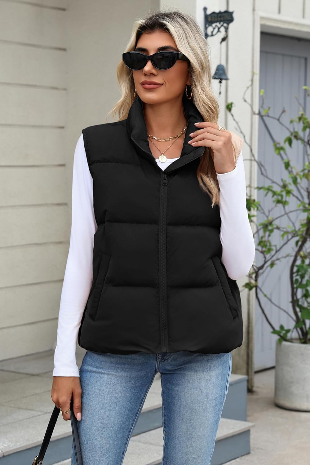 Zeagoo Women Puffer Vest Sleeveless Cropped Outerwear Warm Winter Lightweight Coat Stand Up Collar Down Jackets With Pockets - Image 2