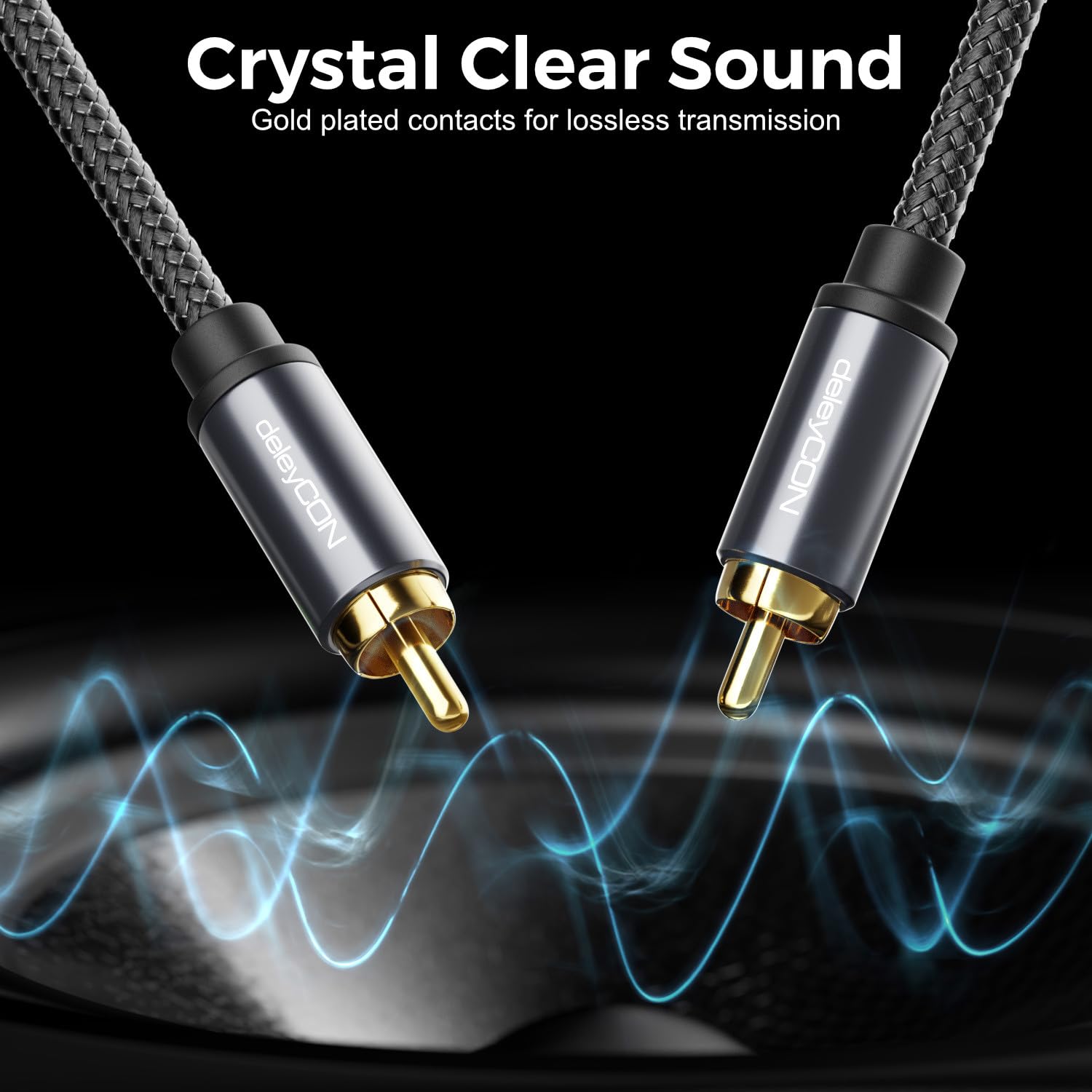 deleyCON 10m Cable para Subwoofer - Cable Coaxial RCA Cinch - para Subwoofer, Receptor AV, Amplificador HiFi, Sistemas HiFi, Barras de Sonido, Altavoces Activos - Nylon Negro