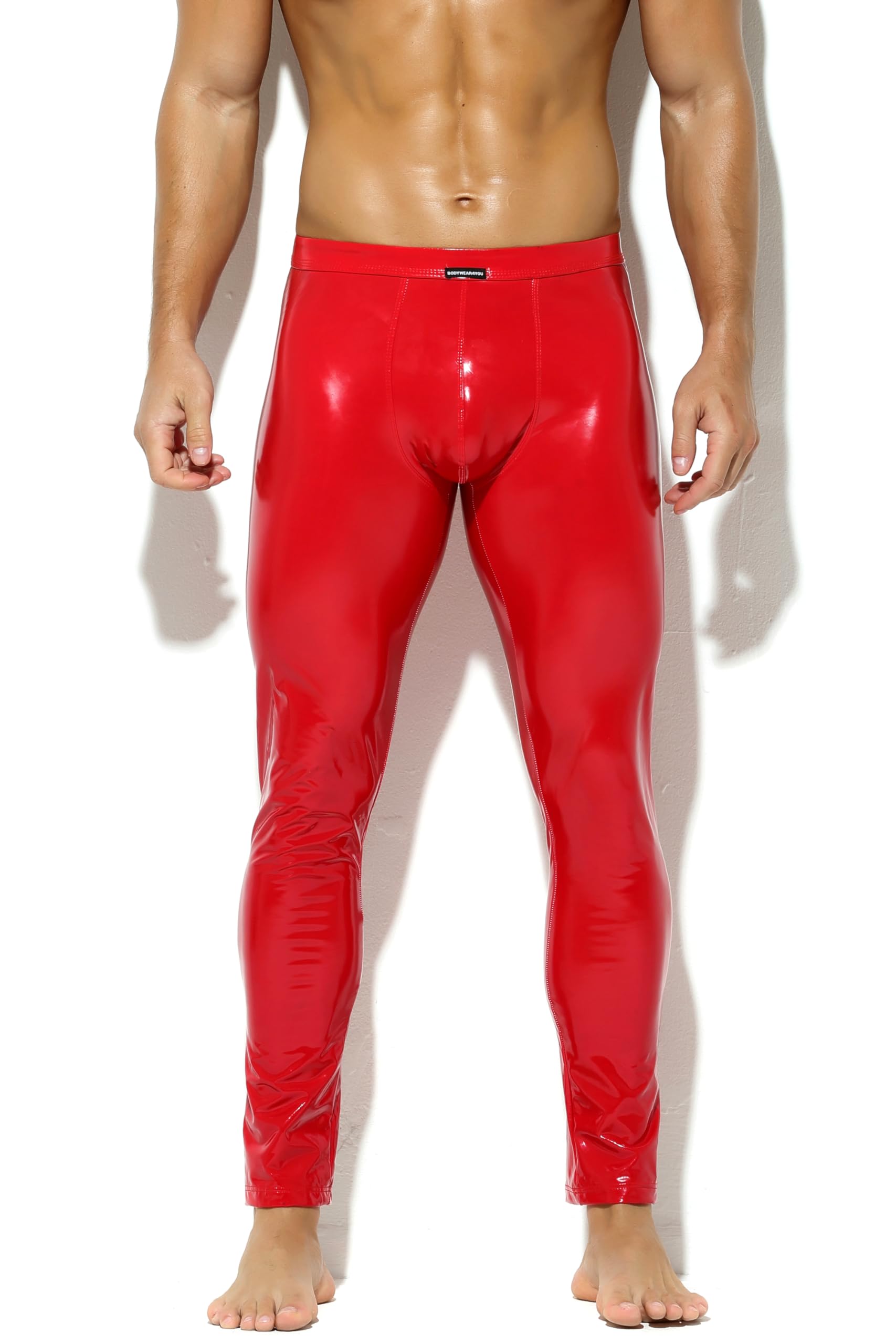 Bodywear4you Men's Red Leather Look Leggings - Faux Leather Meggings In Patent Latex Look Tight Trousers Wetlook Modern Fashion Trousers For M