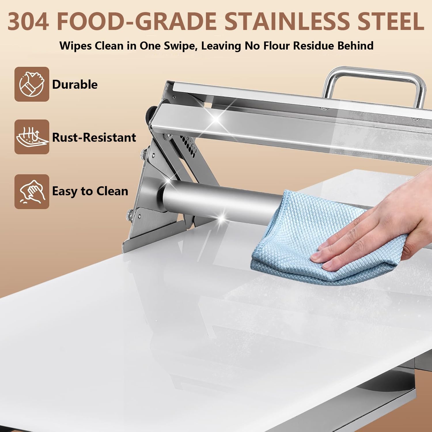 Teigausrollmaschine, Manuelle Teigausrollmaschine, Mit 360°-Rollengriff Und Pp-Ausrollbrett, Einstellbare Pressstärke Von 0–25,0 Mm, Edelstahl 300
