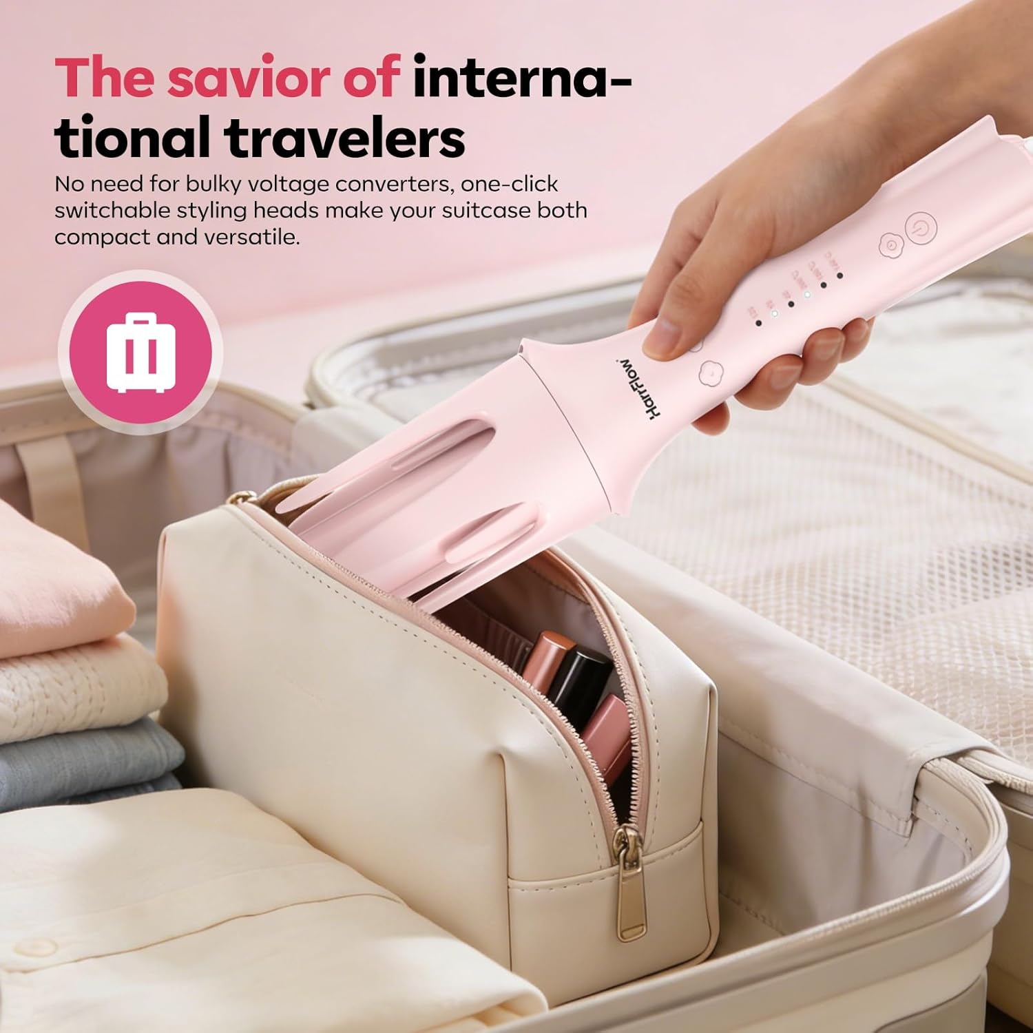 7 in 1 Automatic Curling Iron Interchangeable Barrels -0.5",1", 1.25", 1.5" Curling Wand, Hair Crimper & Straightening Brush,& Rotating Curler, 300M Negative Ions & Dual Voltage, Home & Travel - Image 8