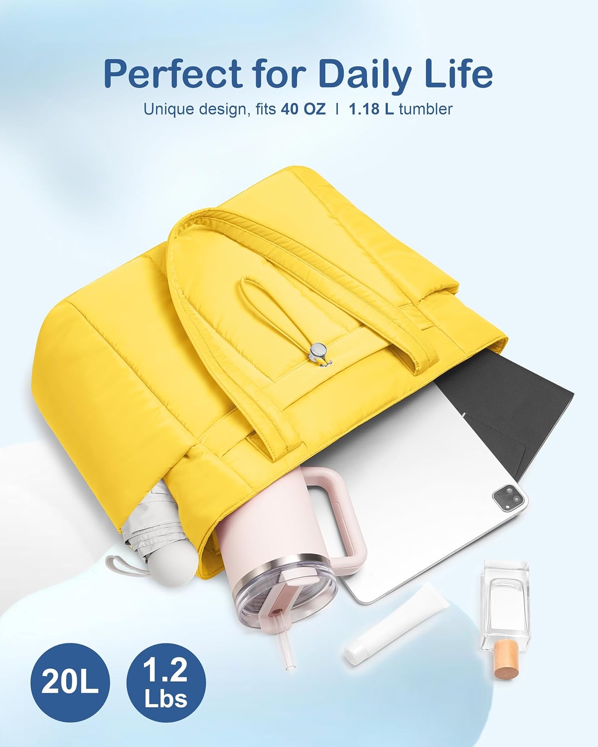 TOPDesign Puffy Tote Bag for Women with Cup Holder & Laptop Compartment & Cosmetic Bag & Trolley Sleeve for Work, Travel