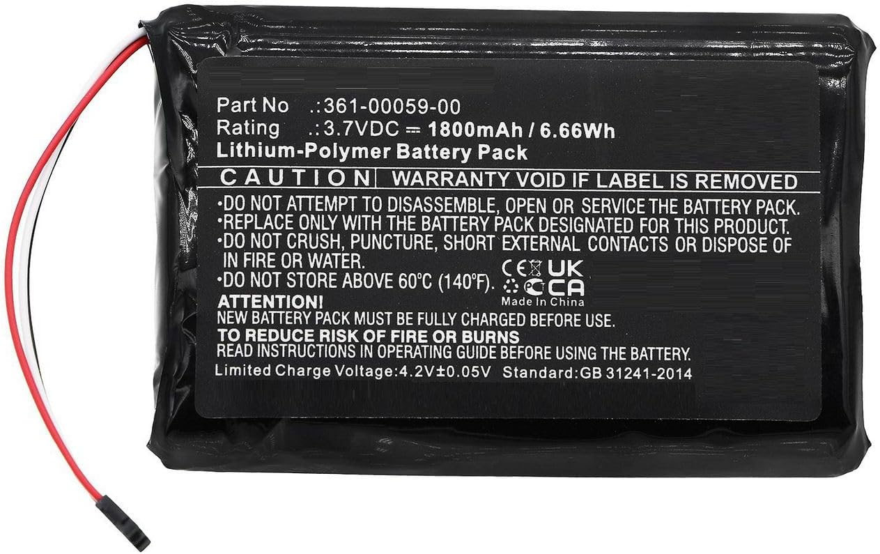 Battery for GPS, Navigator 6.66Wh Li-Pol 3.7V 1800mAh, 361-00059-00 (6.66Wh Li-Pol 3.7V 1800mAh Black for Garmin GPS, Navigator ZUMO 340LM, ZUMO 350LM, ZUMO 390LM)