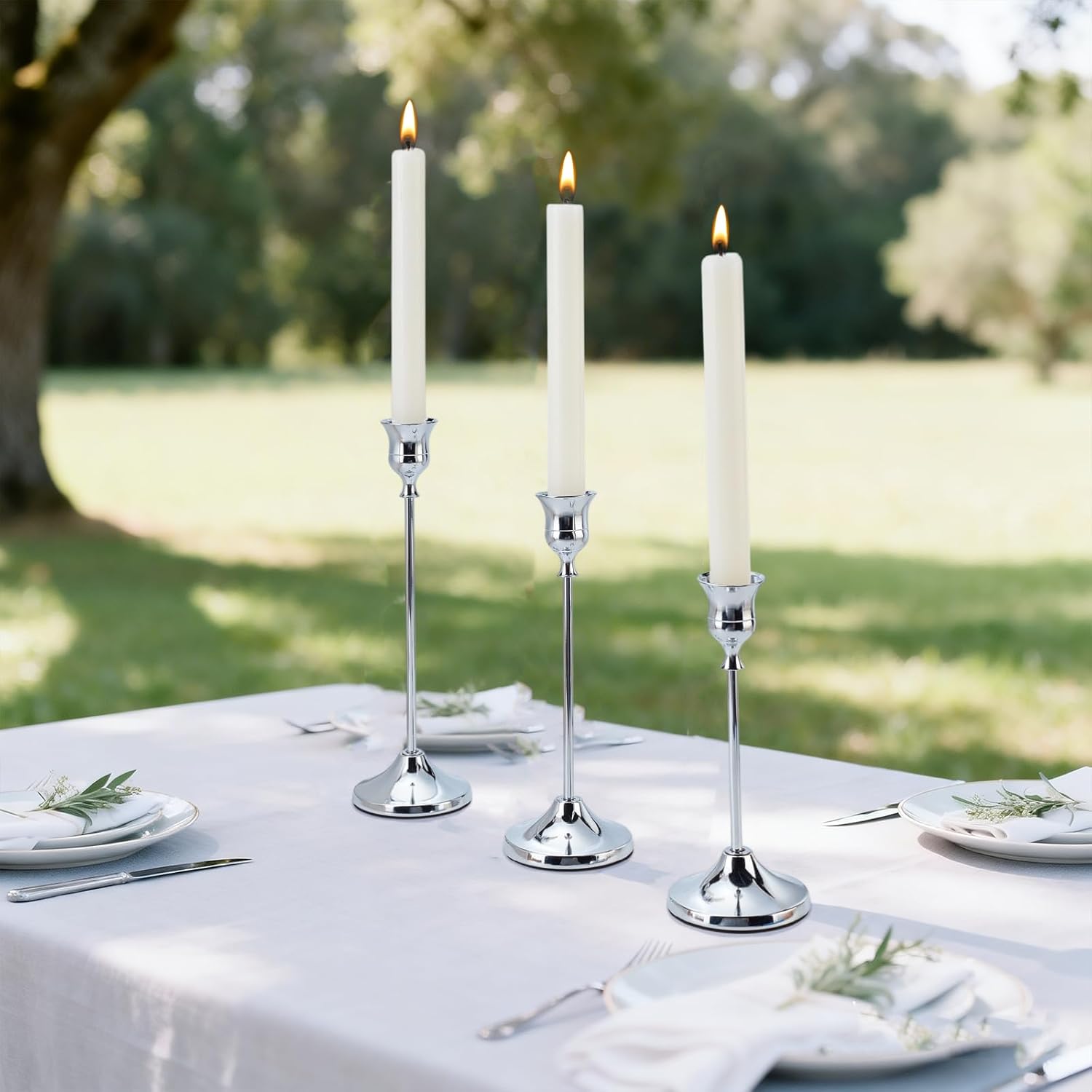 15 Pcs 3 Sizes Silver Taper Candle Holders, Decorative Candlestick Holder Metal Candle Stand Candlestick Holder Set for Home Decor Mother's Day Wedding Dinning Party Anniversary