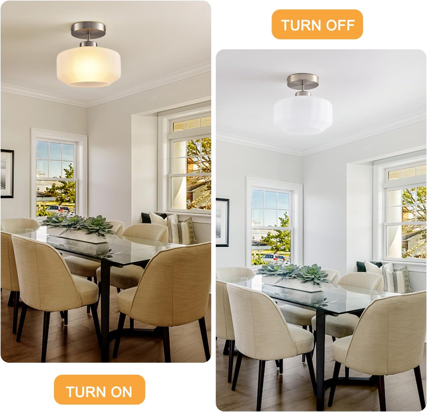 Industrial Nickel Matte Light Fixtures Ceiling Mount, with Frosted Glass Shades Semi Flush Mount Ceiling Light, for Hallway Fixtures Kitchen, Foyer